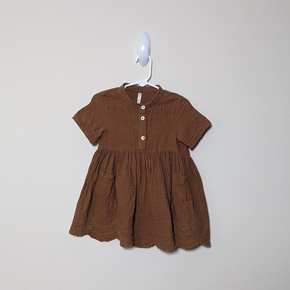 Rylee & Cru Esme Dress Rust Size 18/24m Eyelet Scallop Short Sleeve Buttons